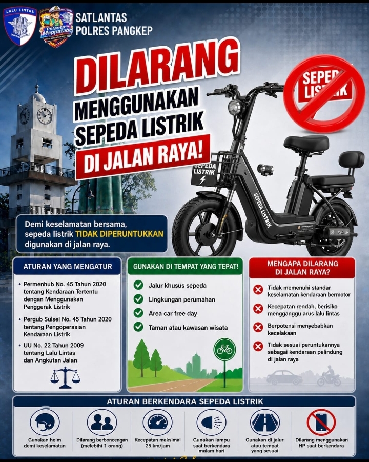 Satlantas Polres Pangkep Tegaskan Larangan  Penggunaan Sepeda Listrik di Jalan Raya